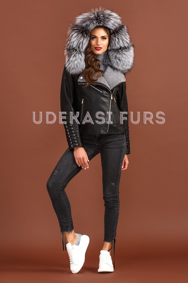 Картинка Кожаная куртка с мехом чернобурки 5411-02 от магазина Udekasi Furs 
