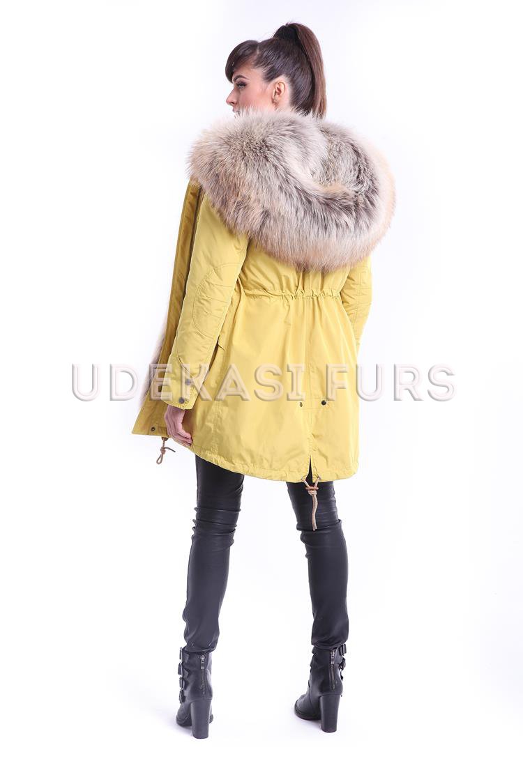 Парка жёлтая с мехом арктического енота и Curly по спинке 5330-225 от Udekasi Furs - #2