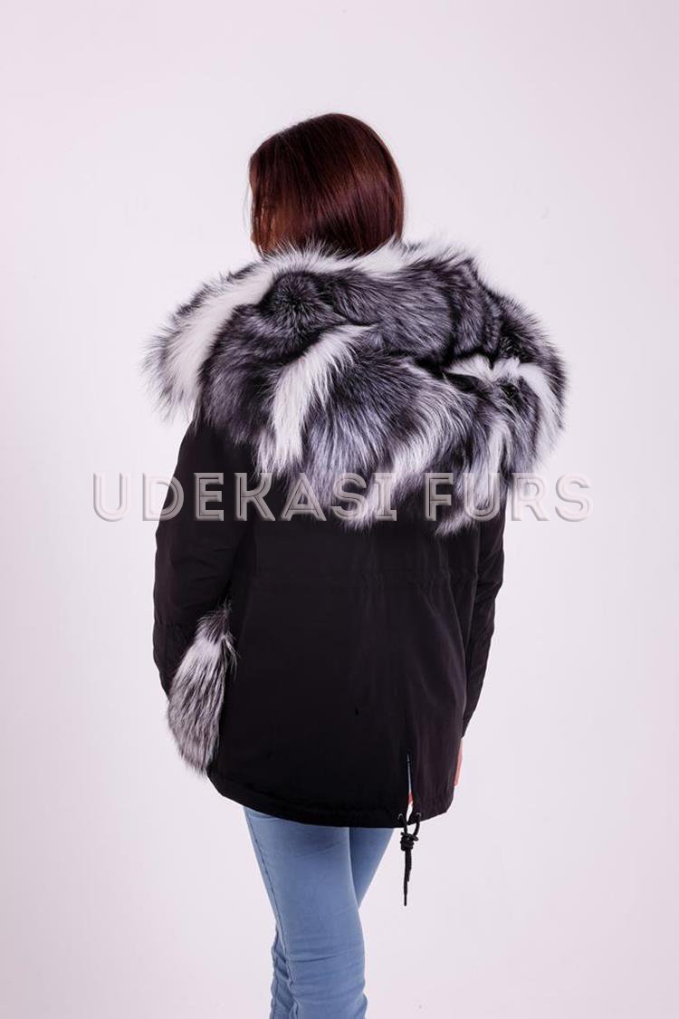 Парка черная с мехом чернобурки и Arctic Fox 5361-06 от Udekasi Furs - #2