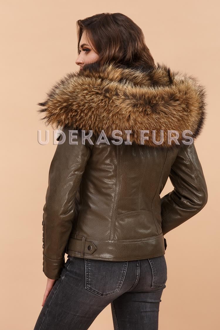 Картинка Кожаная куртка с мехом енота 5411-08 от магазина  Udekasi Furs  - #2