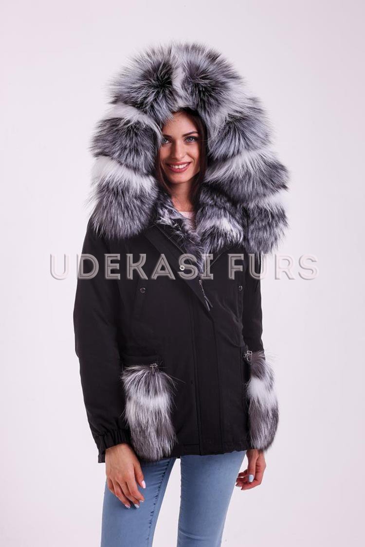 Парка черная с мехом чернобурки и Arctic Fox 5361-06 от Udekasi Furs - #1